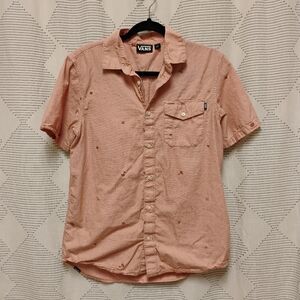 Vans Salmon Pink Mens Casual Button Down Shirt Short Sleeve Size Small